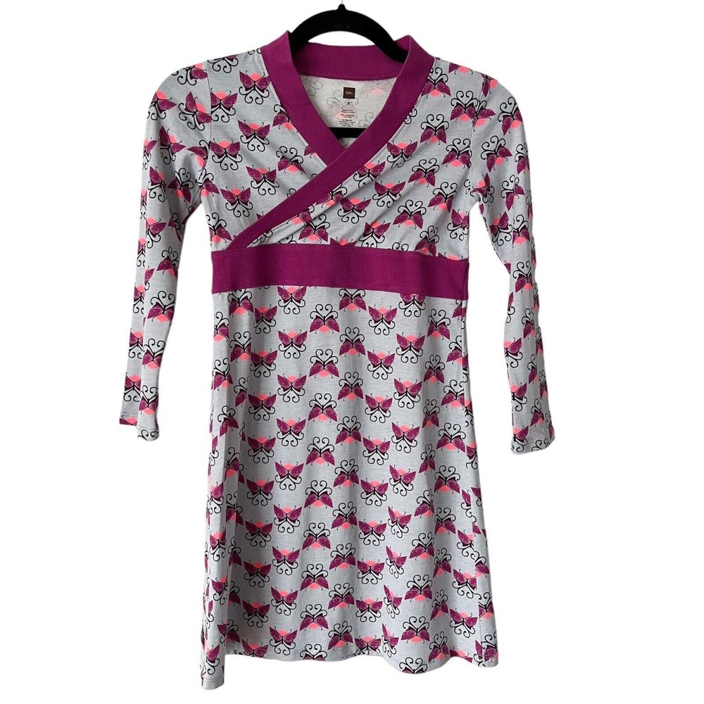Tea Purple A Line Butterfly Print Girls Cotton Casual Dress Size 8
